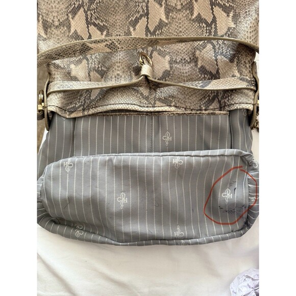 Cole Haan Designer Neutral Snake Print Leather Shoulder Hobo Bag Gold Hardware - Picture 12 of 16